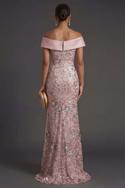 Pink Mermaid Sparkly Sequined Long Formal Dress