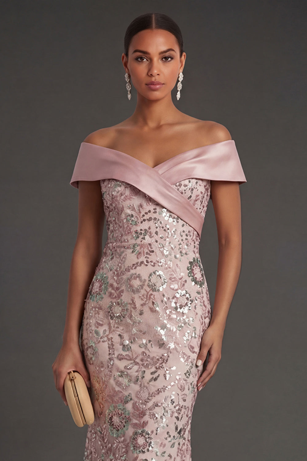 Pink Mermaid Sparkly Sequined Long Formal Dress