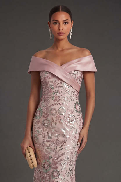 Pink Mermaid Sparkly Sequined Long Formal Dress
