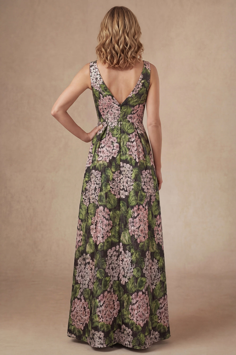 A Line Dark Green Floral Long Mother of the Bride Dress with Slit