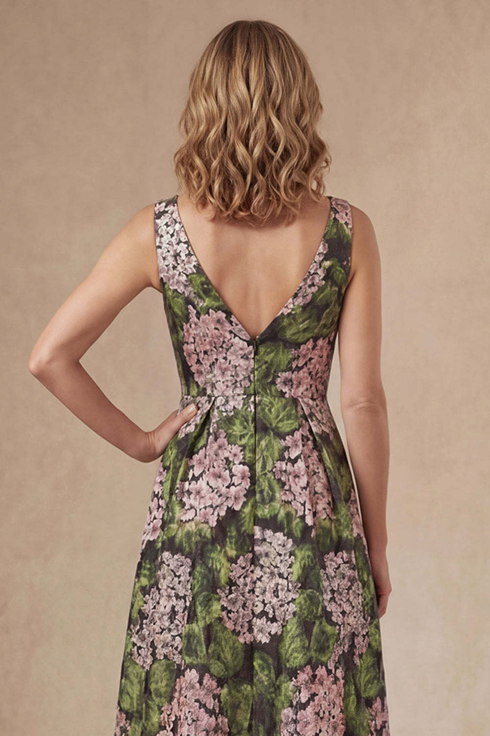 A Line Dark Green Floral Long Mother of the Bride Dress with Slit