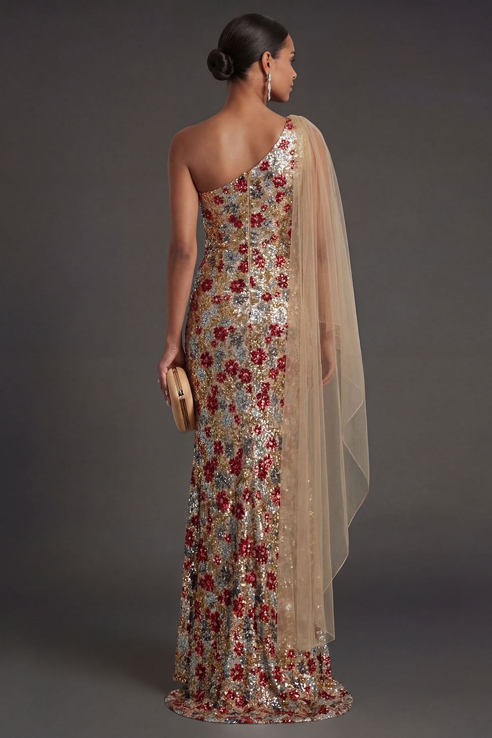 Red Floral Mermaid One Shoulder Long Formal Dress with 3D Flower