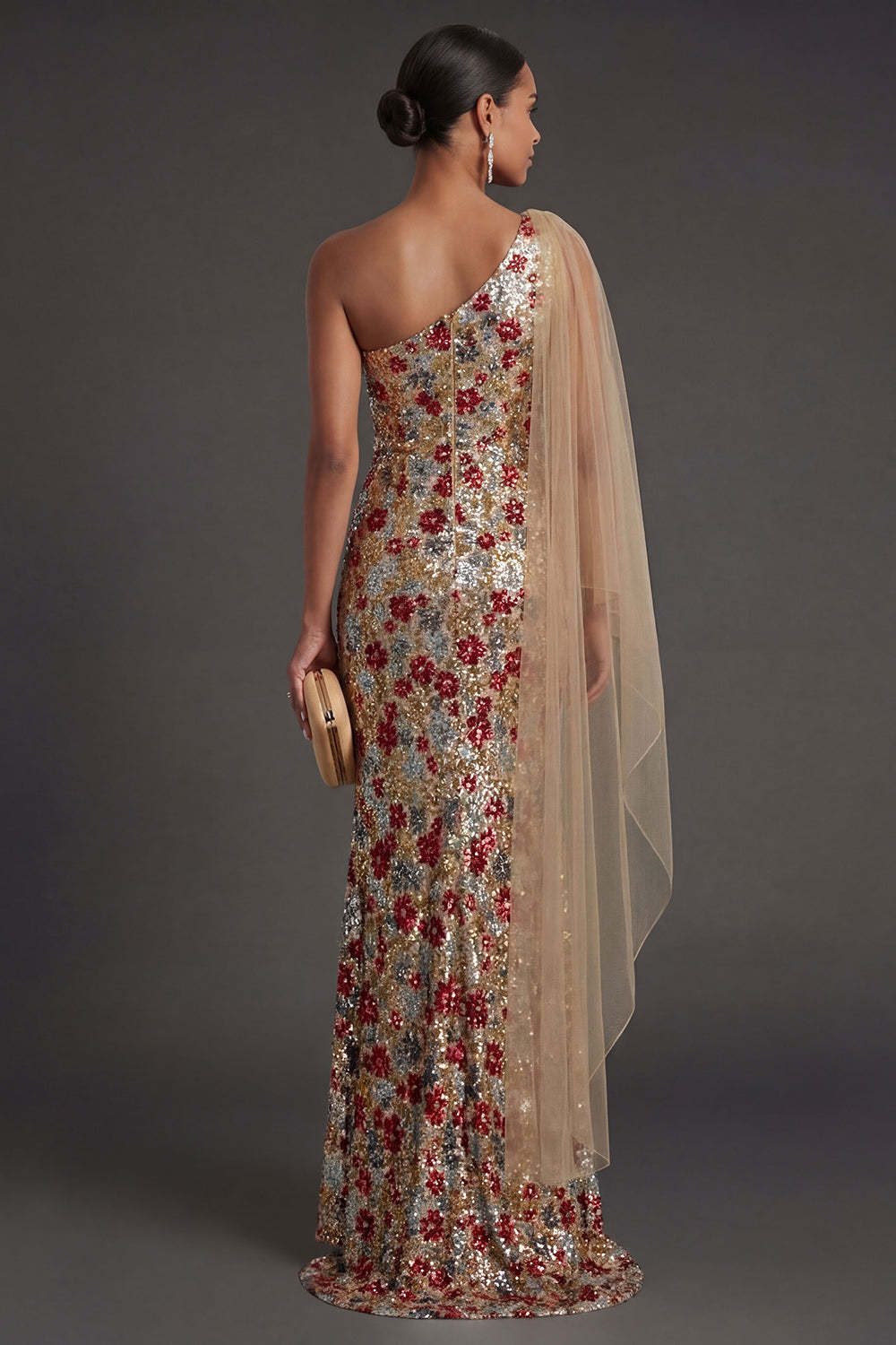 Red Floral Mermaid One Shoulder Long Formal Dress with 3D Flower