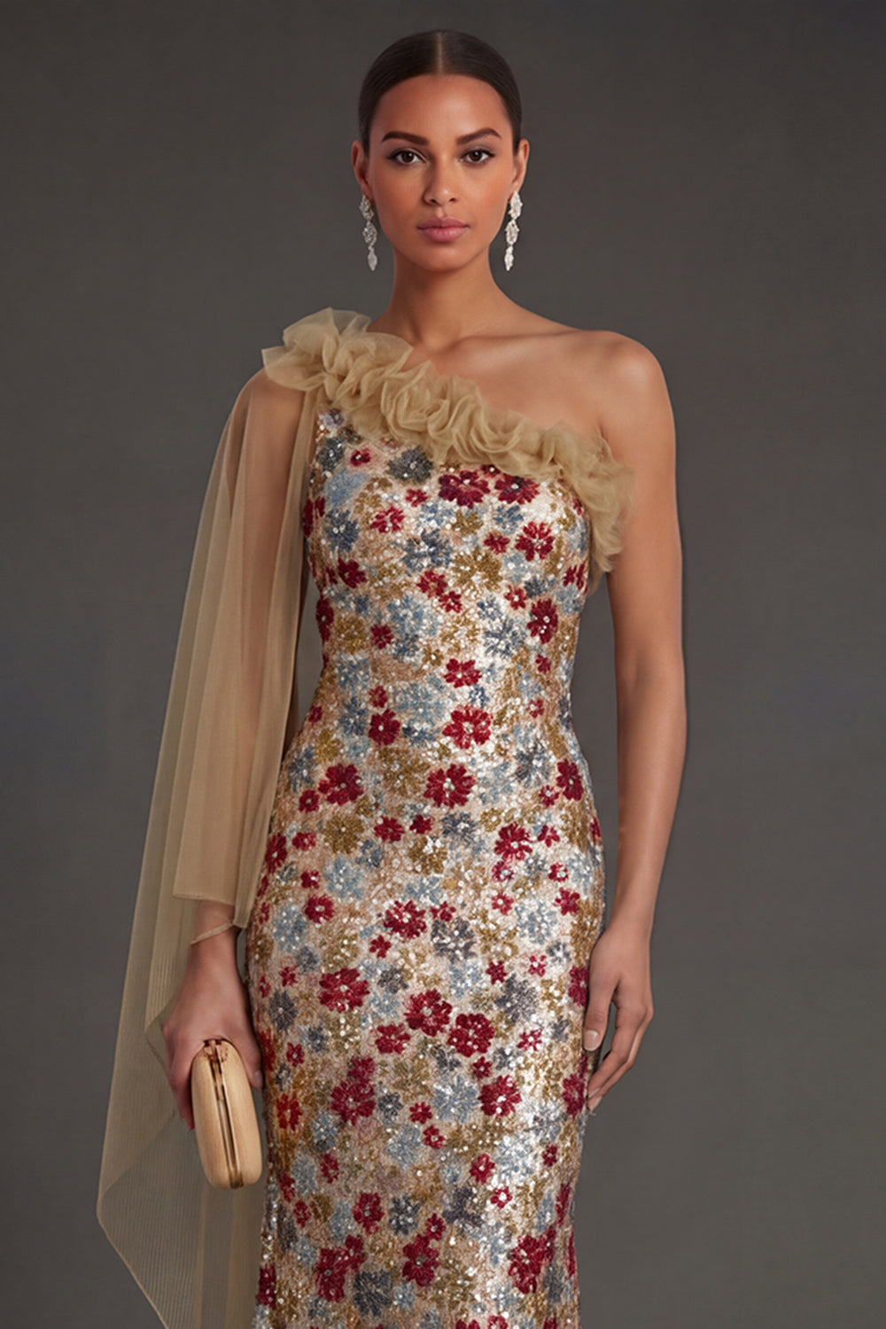 Red Floral Mermaid One Shoulder Long Formal Dress with 3D Flower