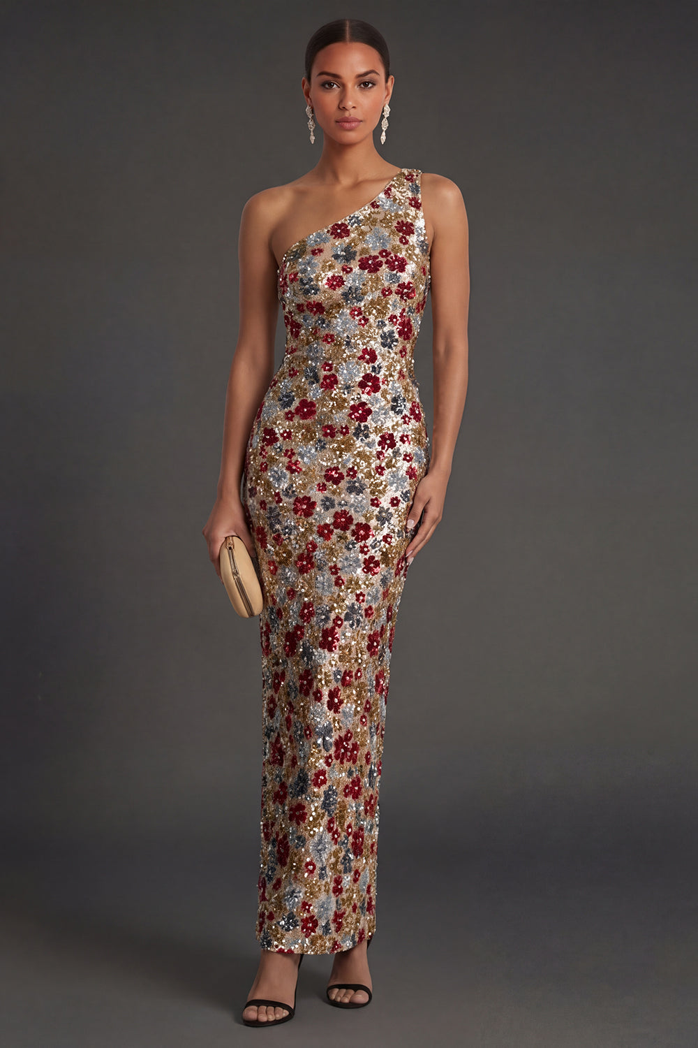 Sheath Red Sparkly One Shoulder Long Prom Dress