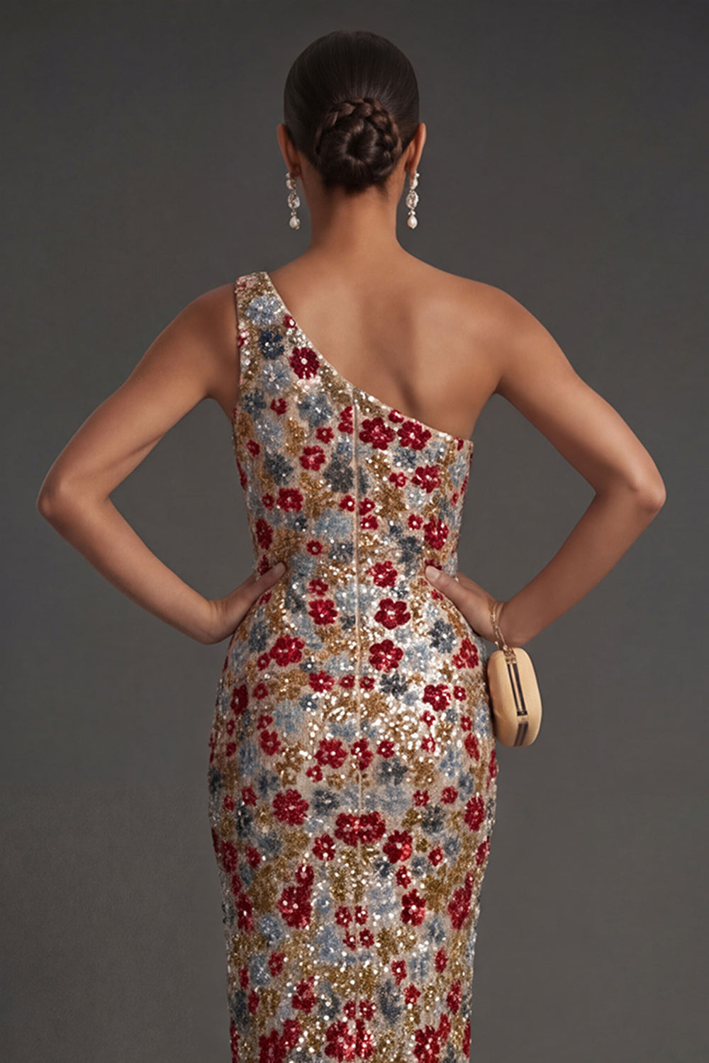 Sheath Red Sparkly One Shoulder Long Prom Dress