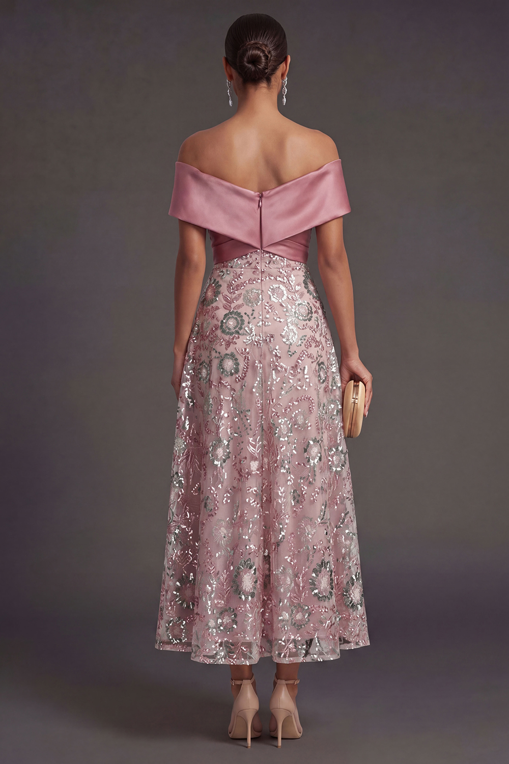 Pink Sparkly Sequined Long Wedding Guest Dress