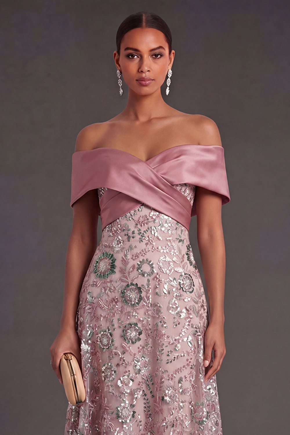 Pink Sparkly Sequined Long Wedding Guest Dress