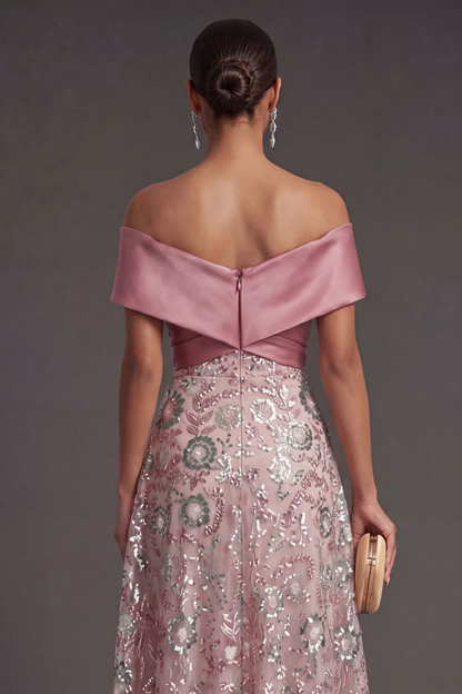 Pink Sparkly Sequined Long Wedding Guest Dress