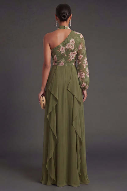 Eucalyptus A Line Ruffled Long Wedding Guest Dress