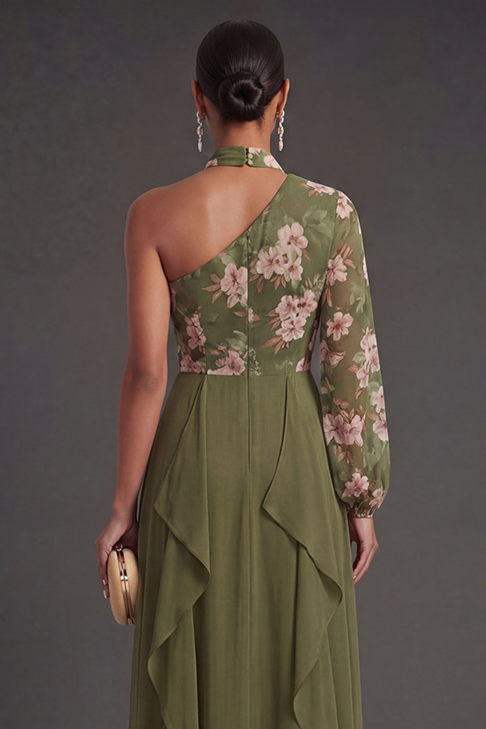 Eucalyptus A Line Ruffled Long Wedding Guest Dress