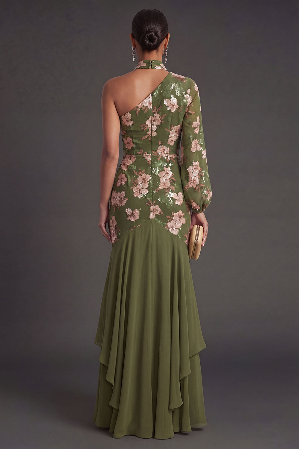 Mermaid Eucalyptus Ruffled Long Wedding Guest Dress