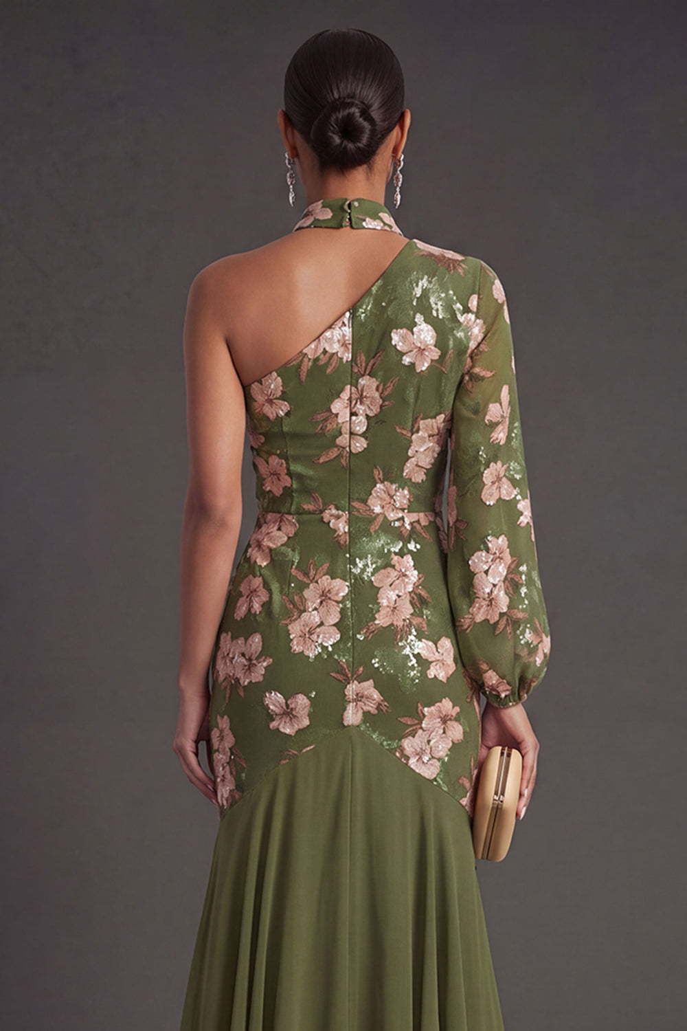 Mermaid Eucalyptus Ruffled Long Wedding Guest Dress