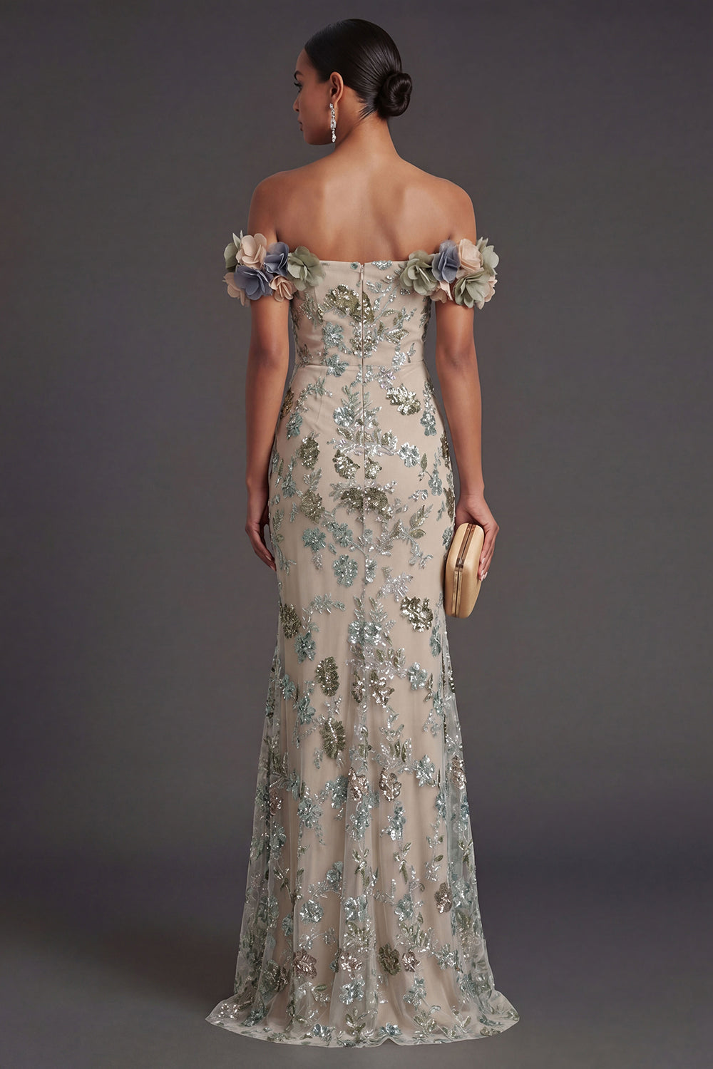 Sparkly Dusty Sage Mermaid Long Wedding Guest Dress