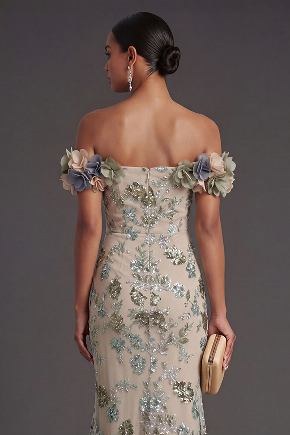 Sparkly Dusty Sage Mermaid Long Wedding Guest Dress