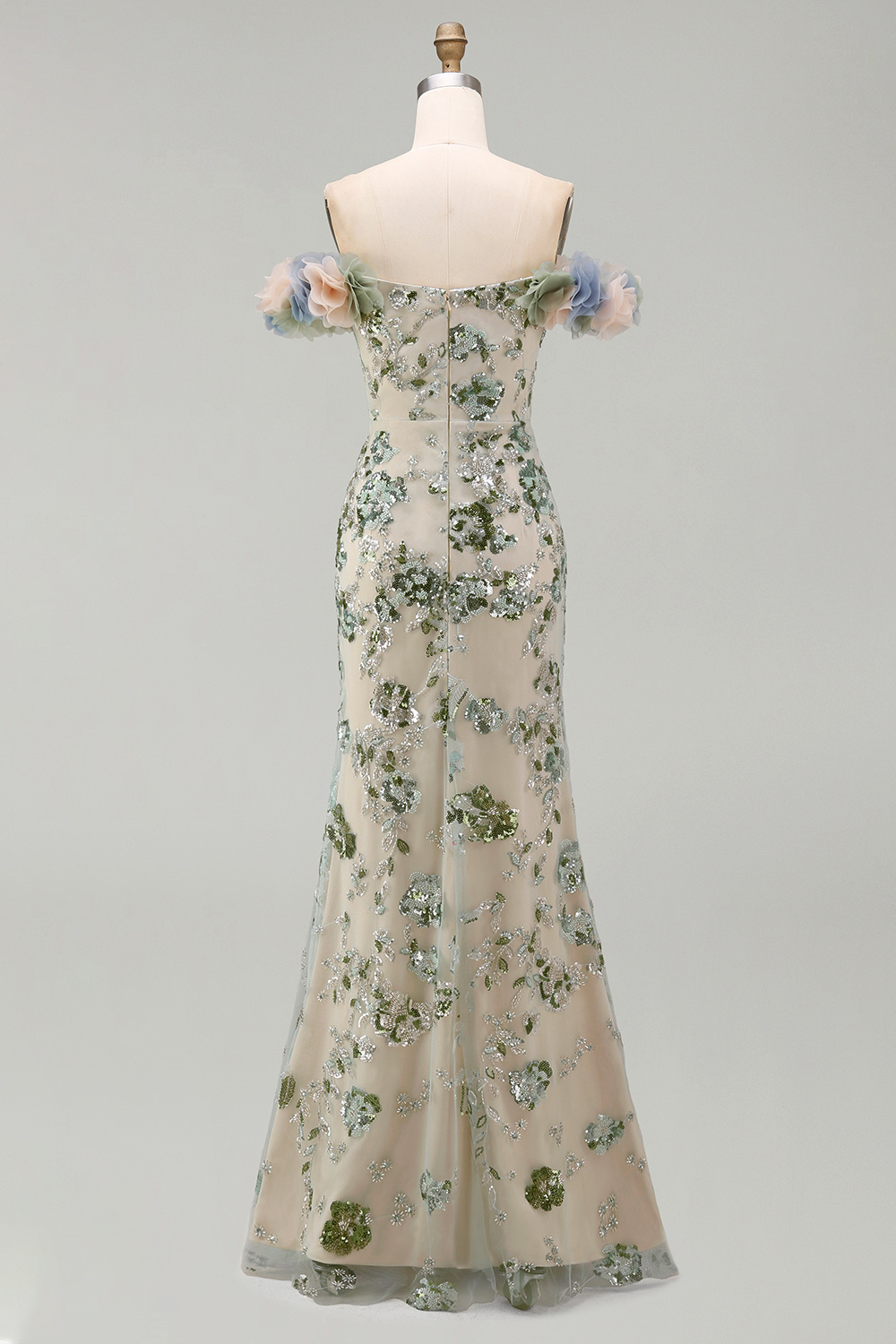 Sparkly Dusty Sage Mermaid Long Wedding Guest Dress
