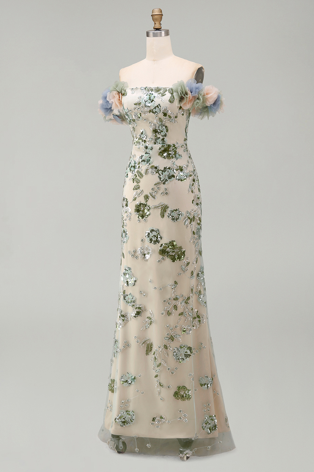 Sparkly Dusty Sage Mermaid Long Wedding Guest Dress
