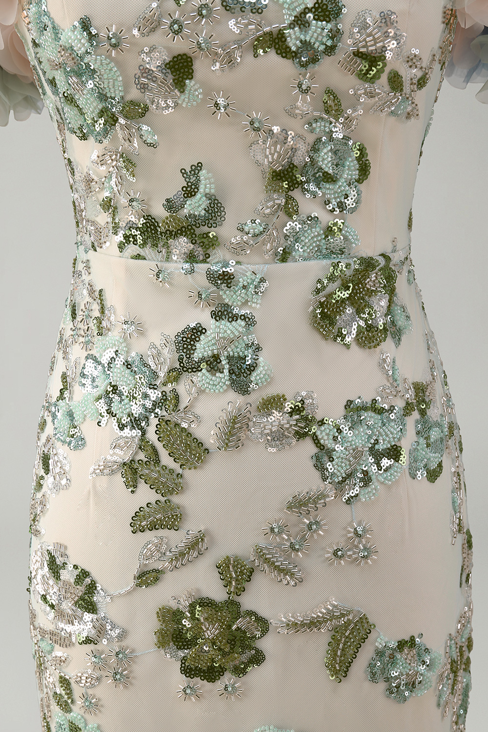 Sparkly Dusty Sage Mermaid Long Wedding Guest Dress