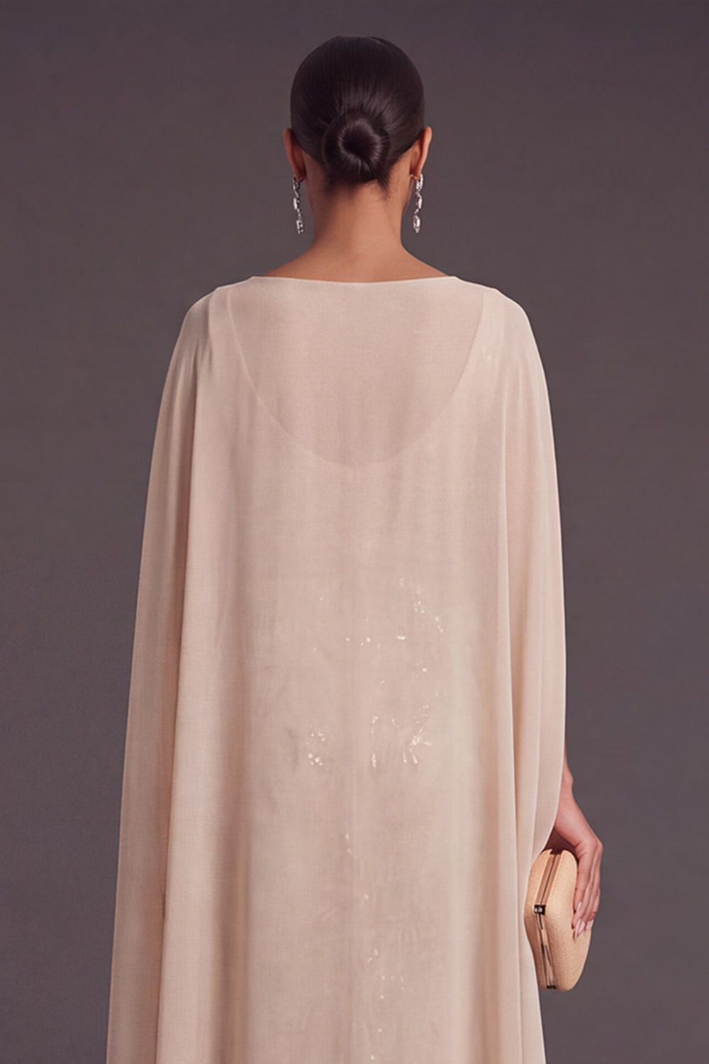Champagne Mermaid Appliqued Long Wedding Guest Dress with Cape
