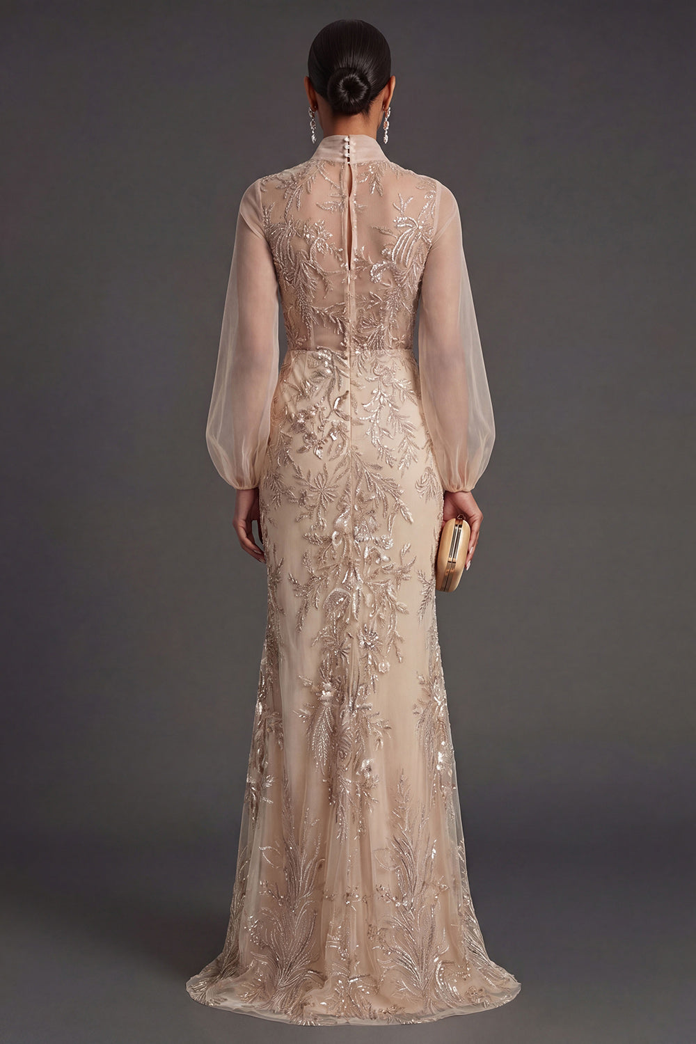 Mermaid Champagne Floral Appliqued Long Formal Dress