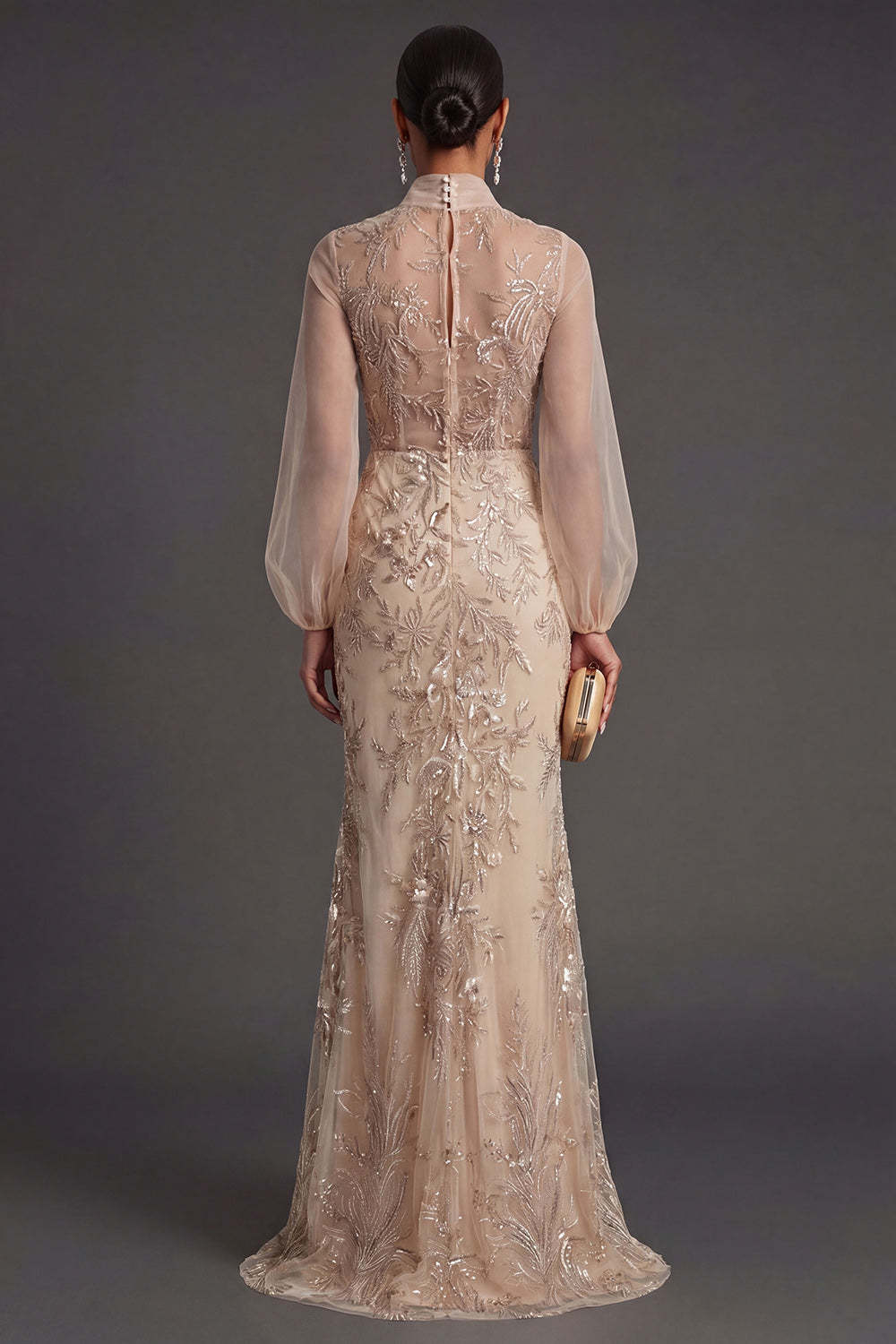 Mermaid Champagne Floral Appliqued Long Formal Dress