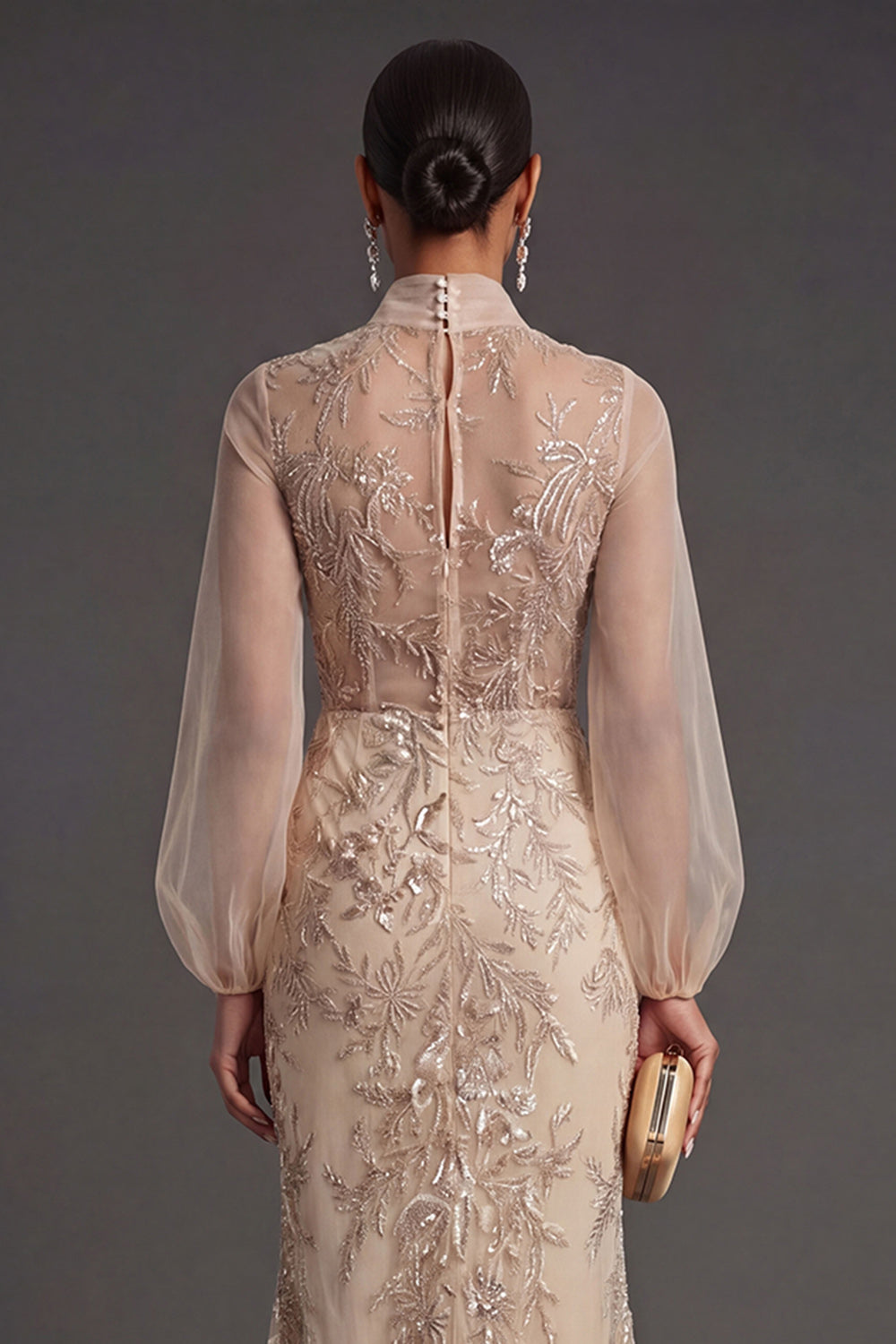 Mermaid Champagne Floral Appliqued Long Formal Dress