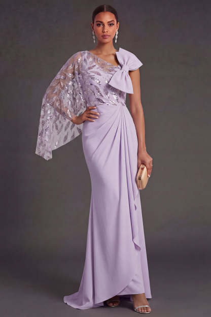 Leely Women Lilac Mermaid Ruched One Shoulder Long Formal Dress Backless Sleeveless Wedding Guest Dress