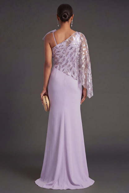 Lilac Mermaid Ruched One Shoulder Long Formal Dress