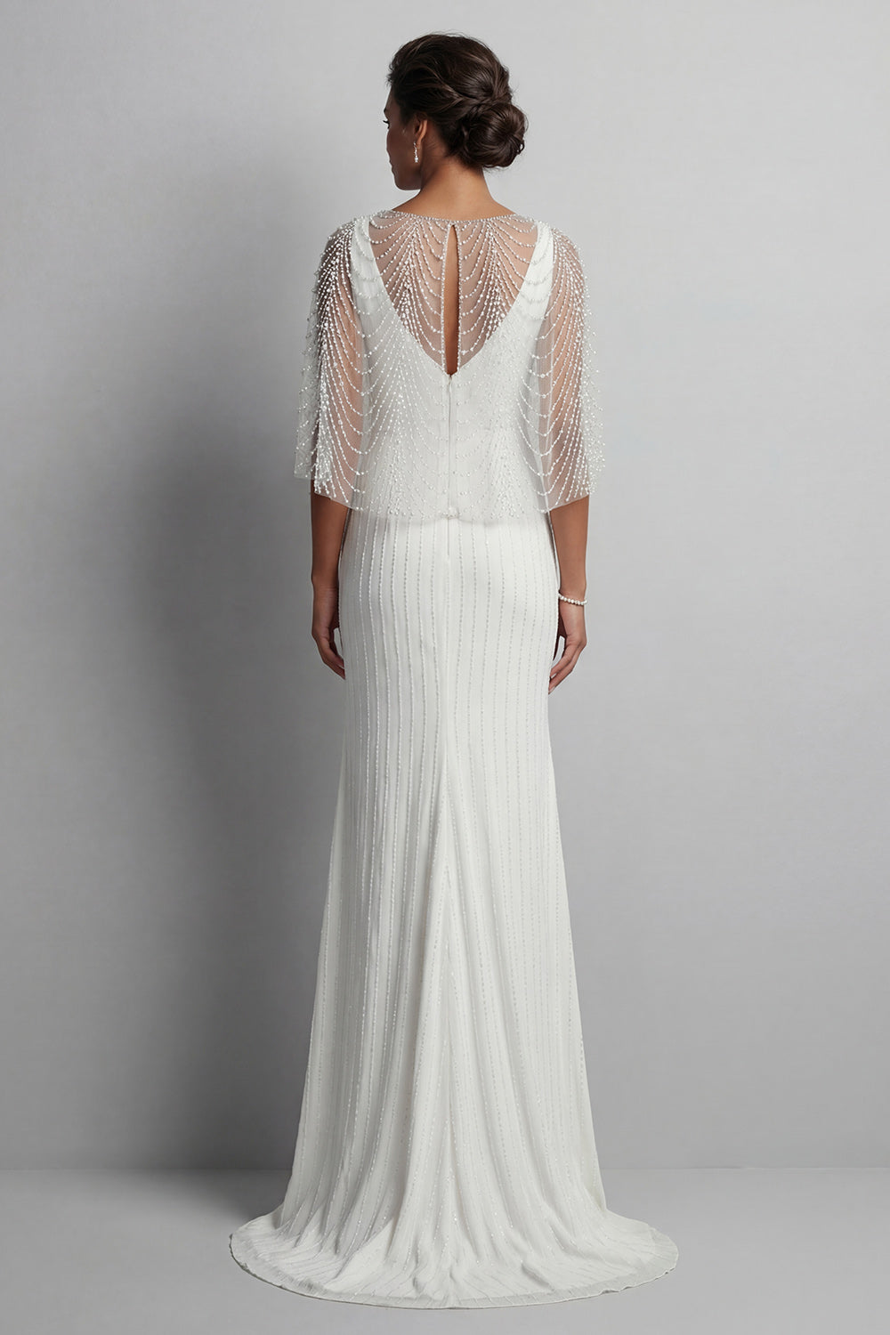 White Mermaid Backless Long Mother of the Brides Dress with Cape