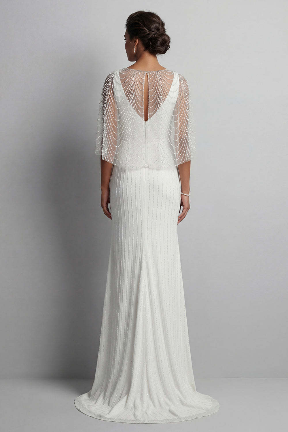White Mermaid Backless Long Mother of the Brides Dress with Cape