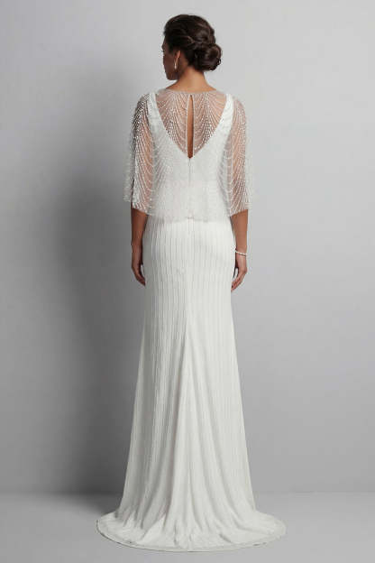 White Mermaid Backless Long Mother of the Brides Dress with Cape