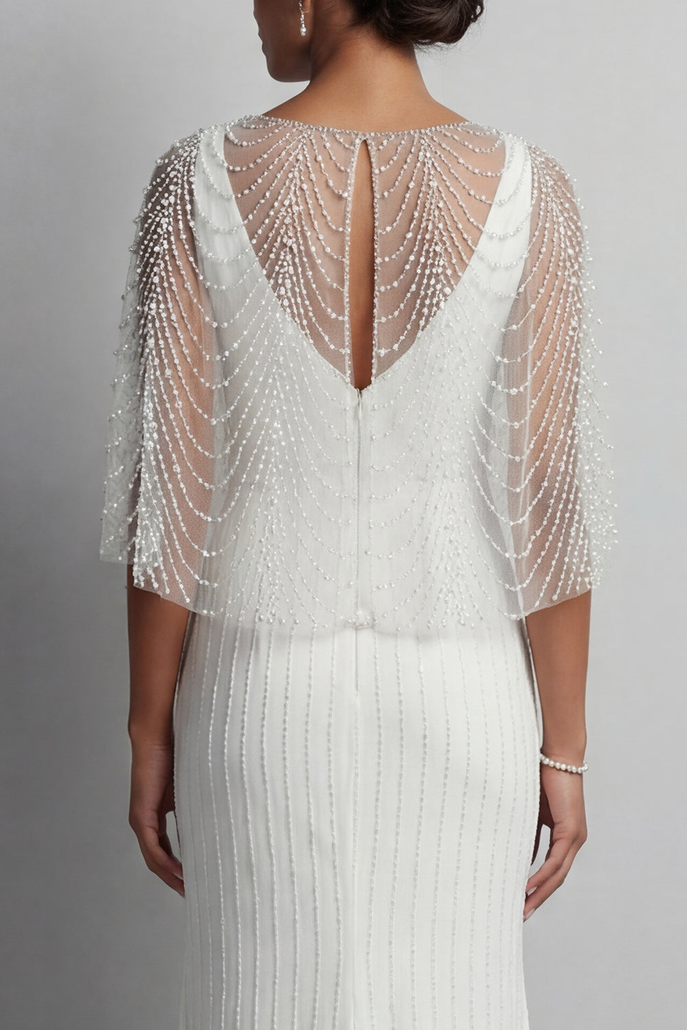 White Mermaid Backless Long Mother of the Brides Dress with Cape