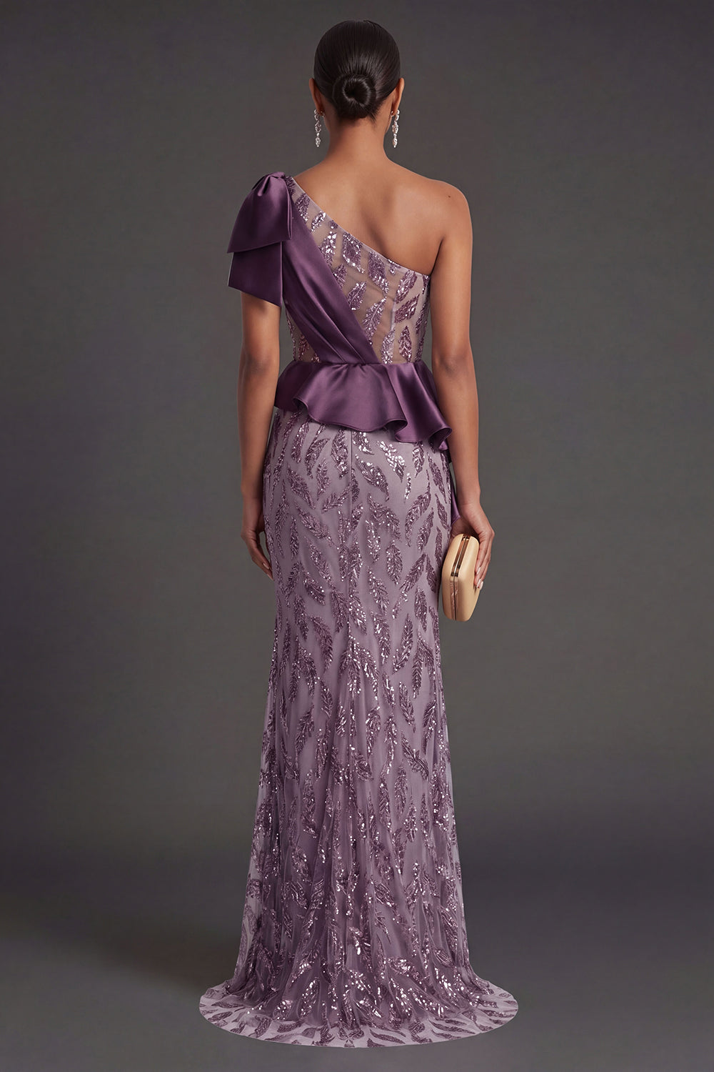 Appliqued Mermaid Purple Long Formal Dress with Slit