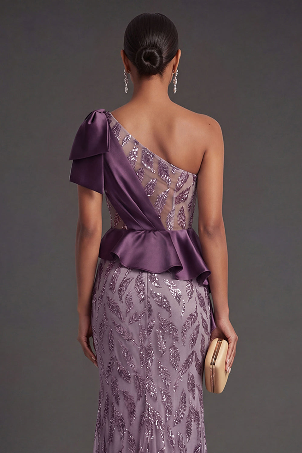 Appliqued Mermaid Purple Long Formal Dress with Slit