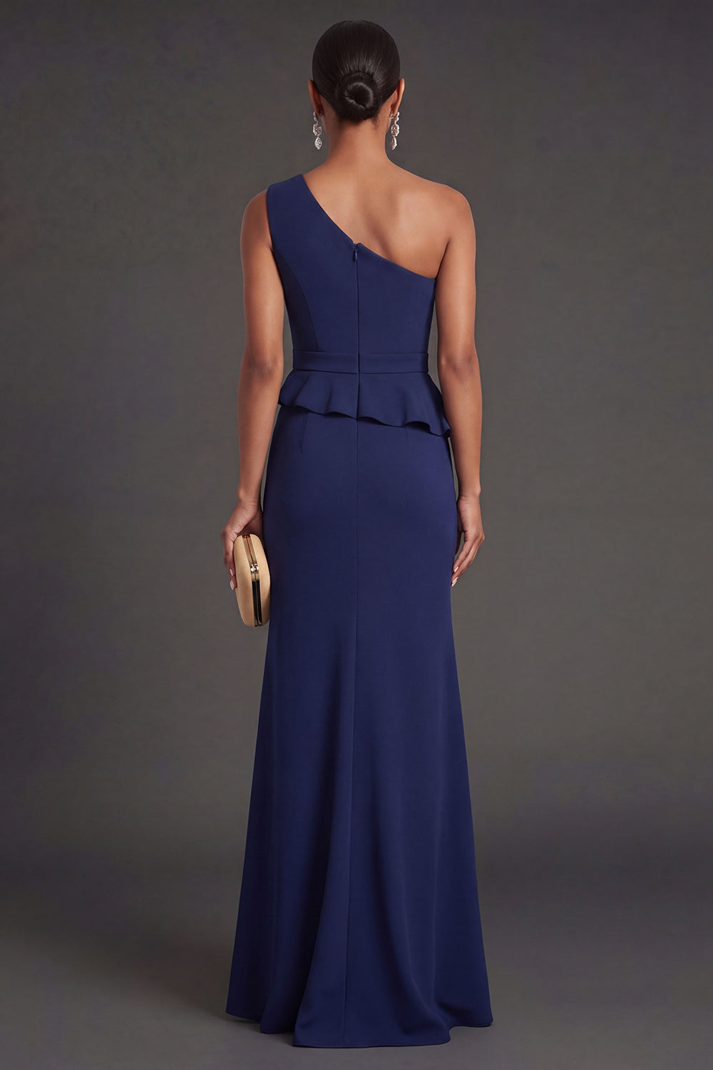 Sparkly Navy Mermaid One Shoulder Long Formal Dress with Slit