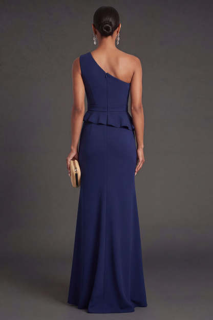 Sparkly Navy Mermaid One Shoulder Long Formal Dress with Slit
