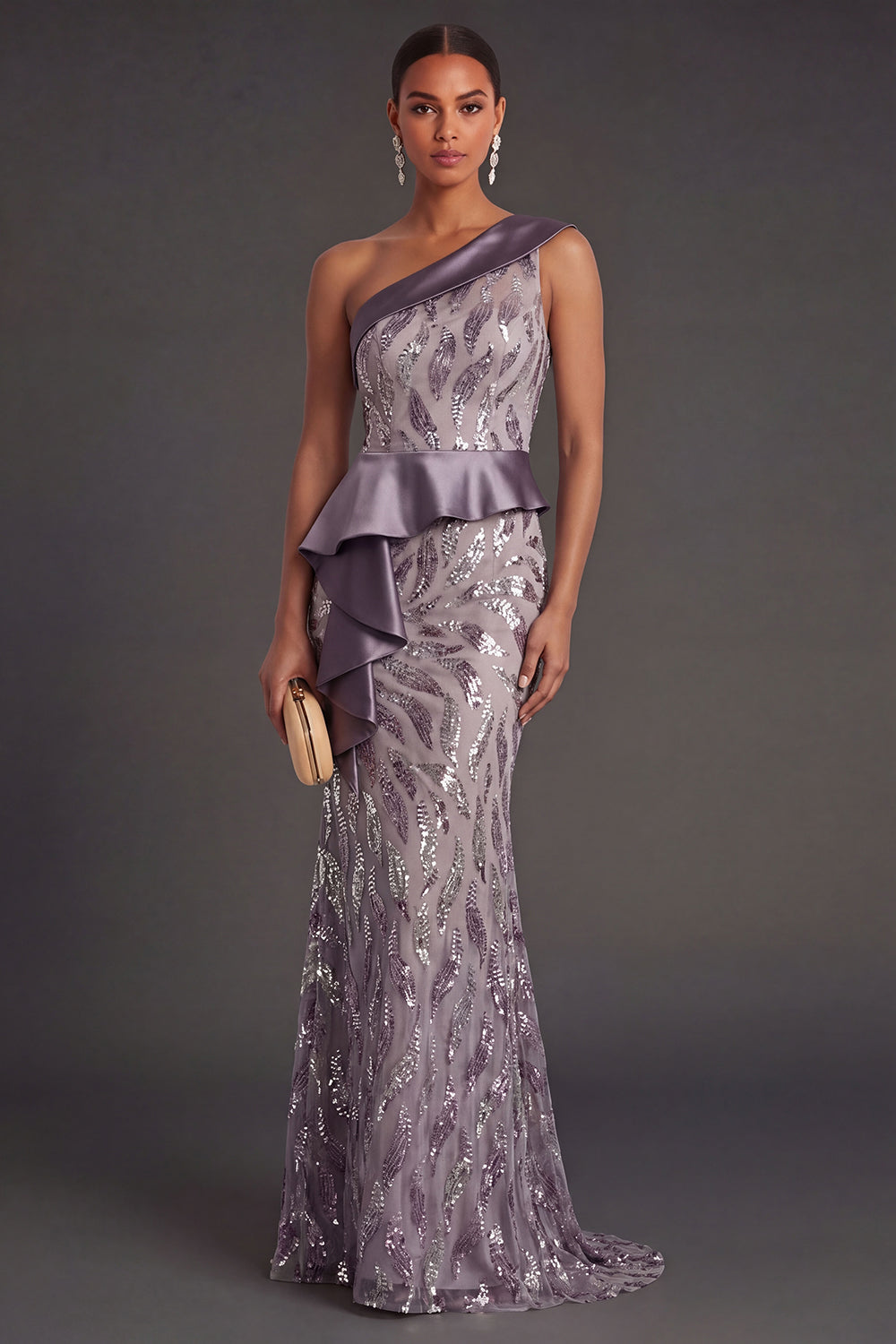 Vintage Mauve Mermaid Sparkly Long Formal Dress