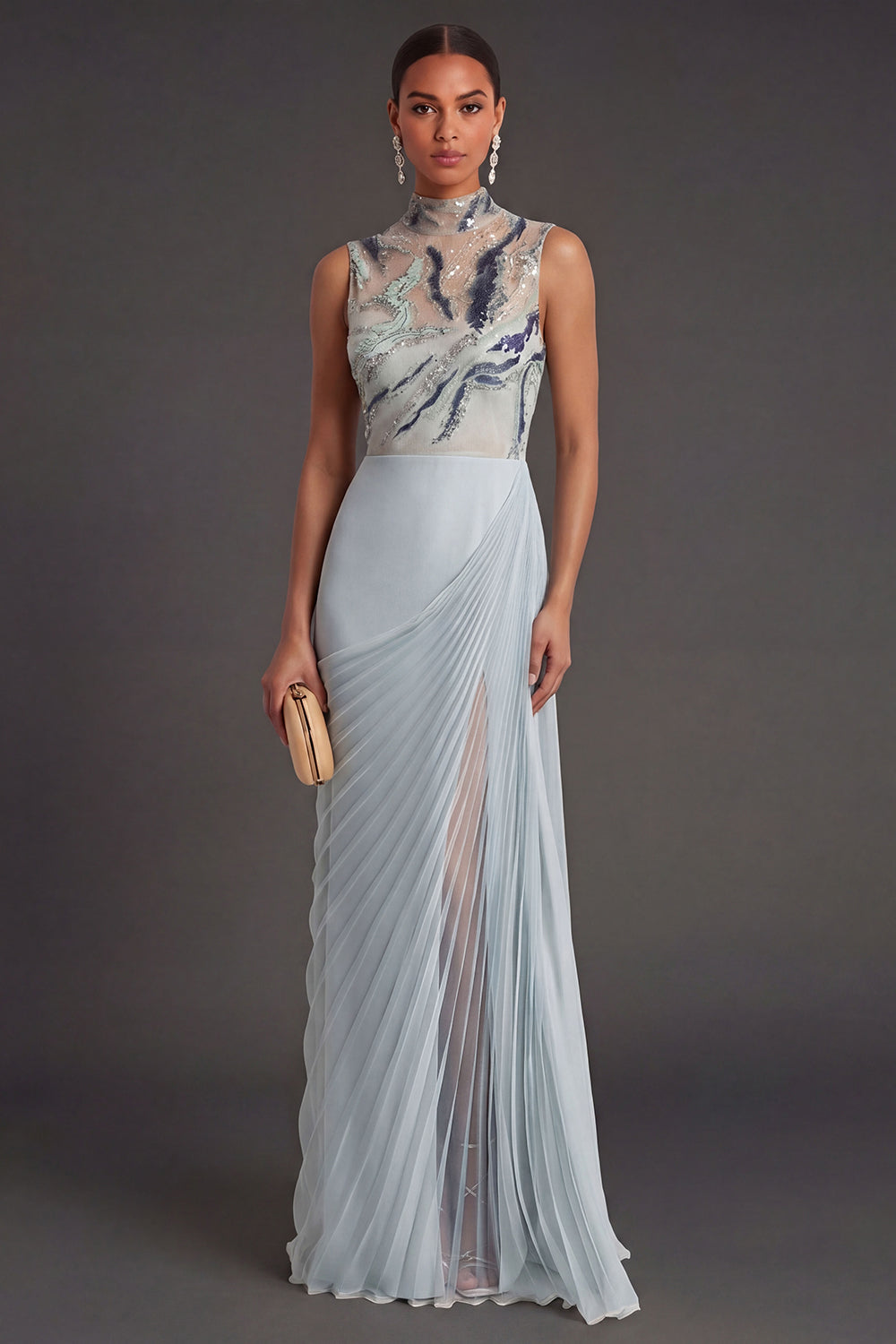 Ruched Dusty Blue Mermaid Long Formal Dress with Slit