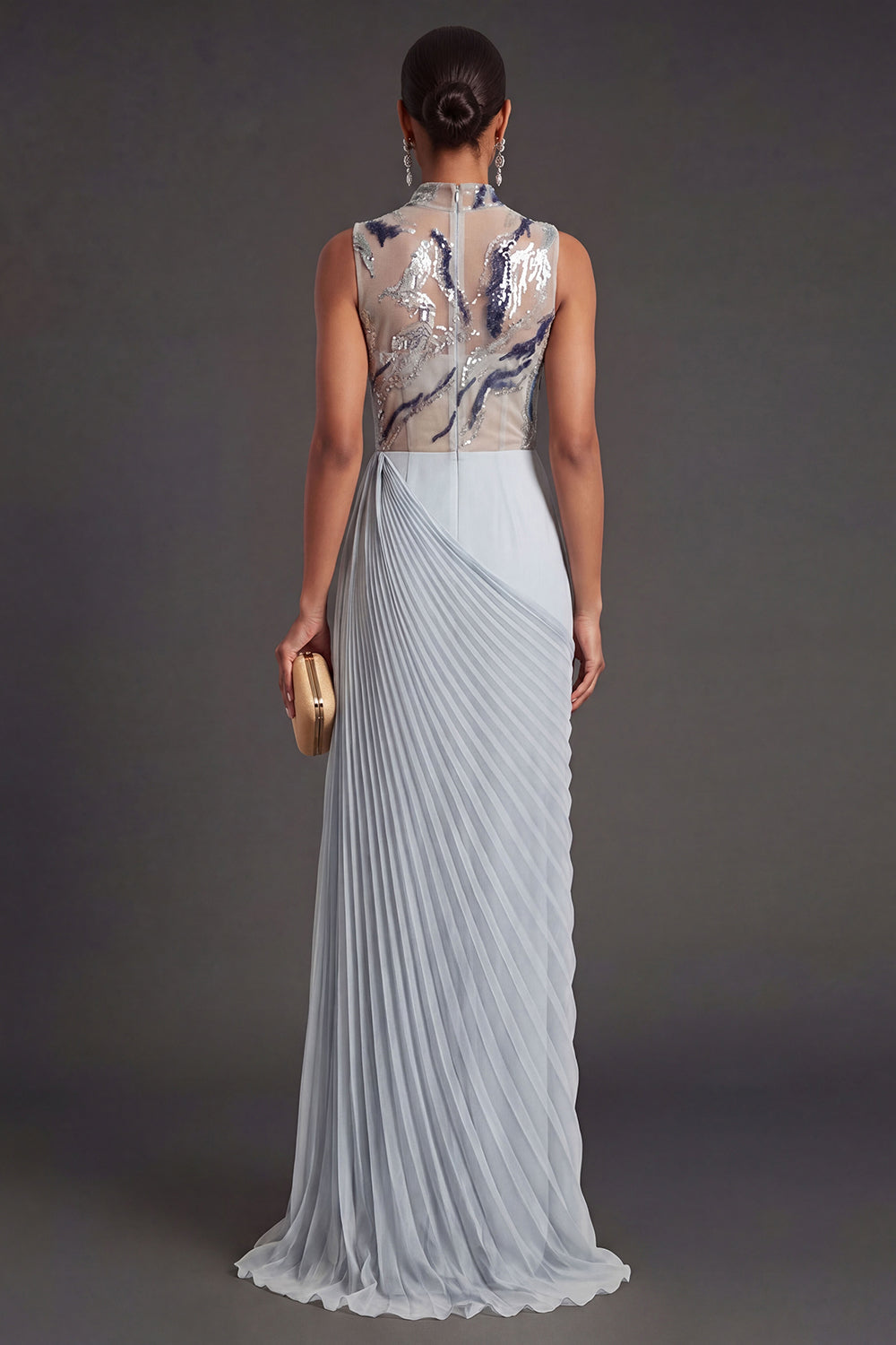 Ruched Dusty Blue Mermaid Long Formal Dress with Slit