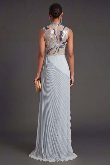 Ruched Dusty Blue Mermaid Long Formal Dress with Slit