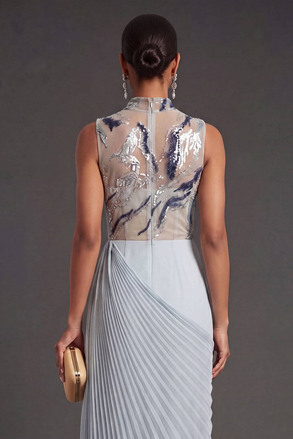 Ruched Dusty Blue Mermaid Long Formal Dress with Slit