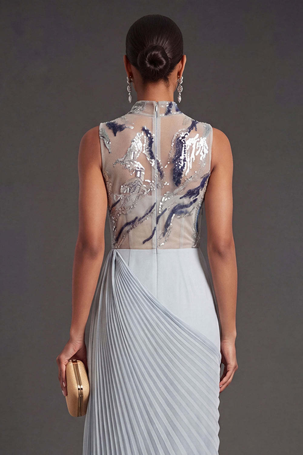 Ruched Dusty Blue Mermaid Long Formal Dress with Slit