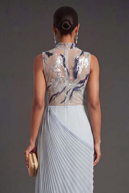 Ruched Dusty Blue Mermaid Long Formal Dress with Slit