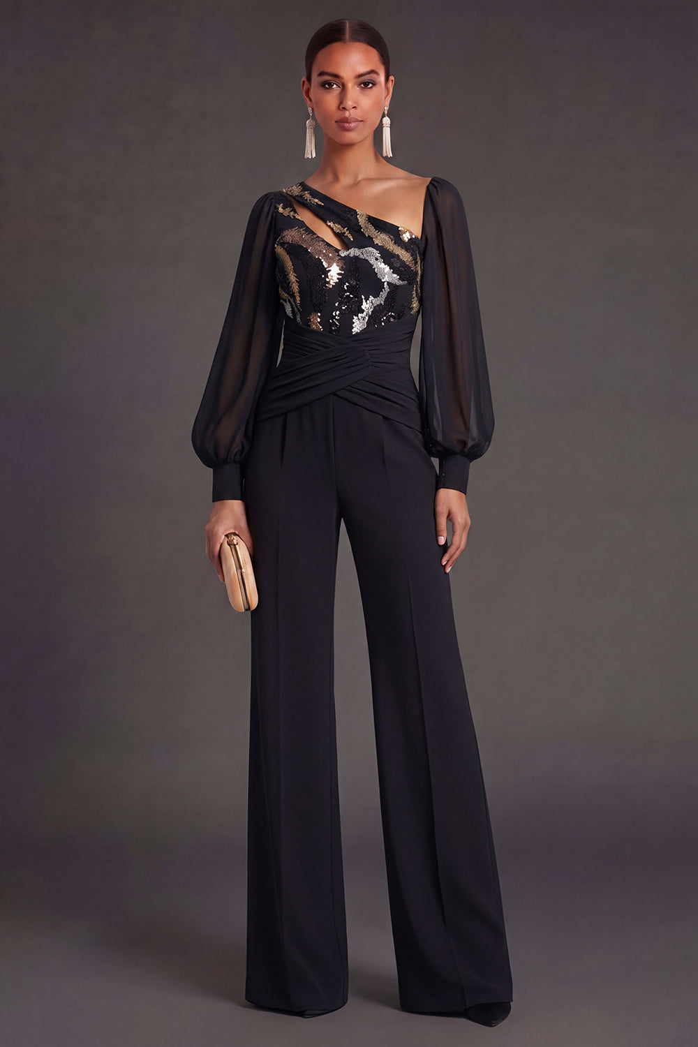 Floral V Neck Ruched Long Formal Jumpsuit