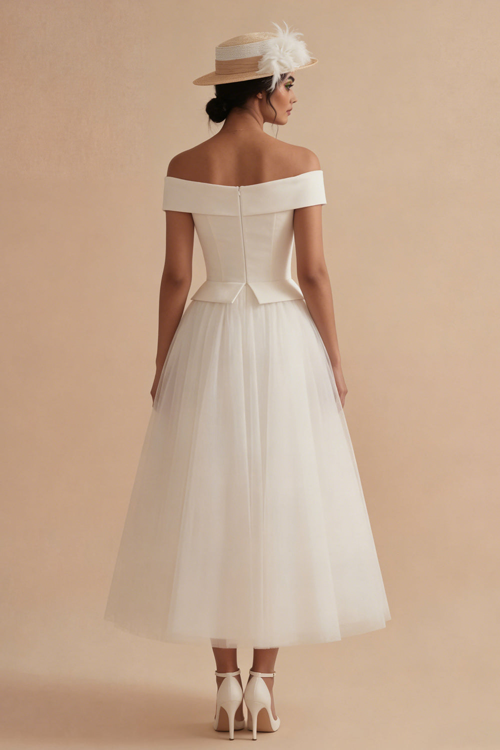 White Backless Off the Shoulder Long Bridal Shower Dress
