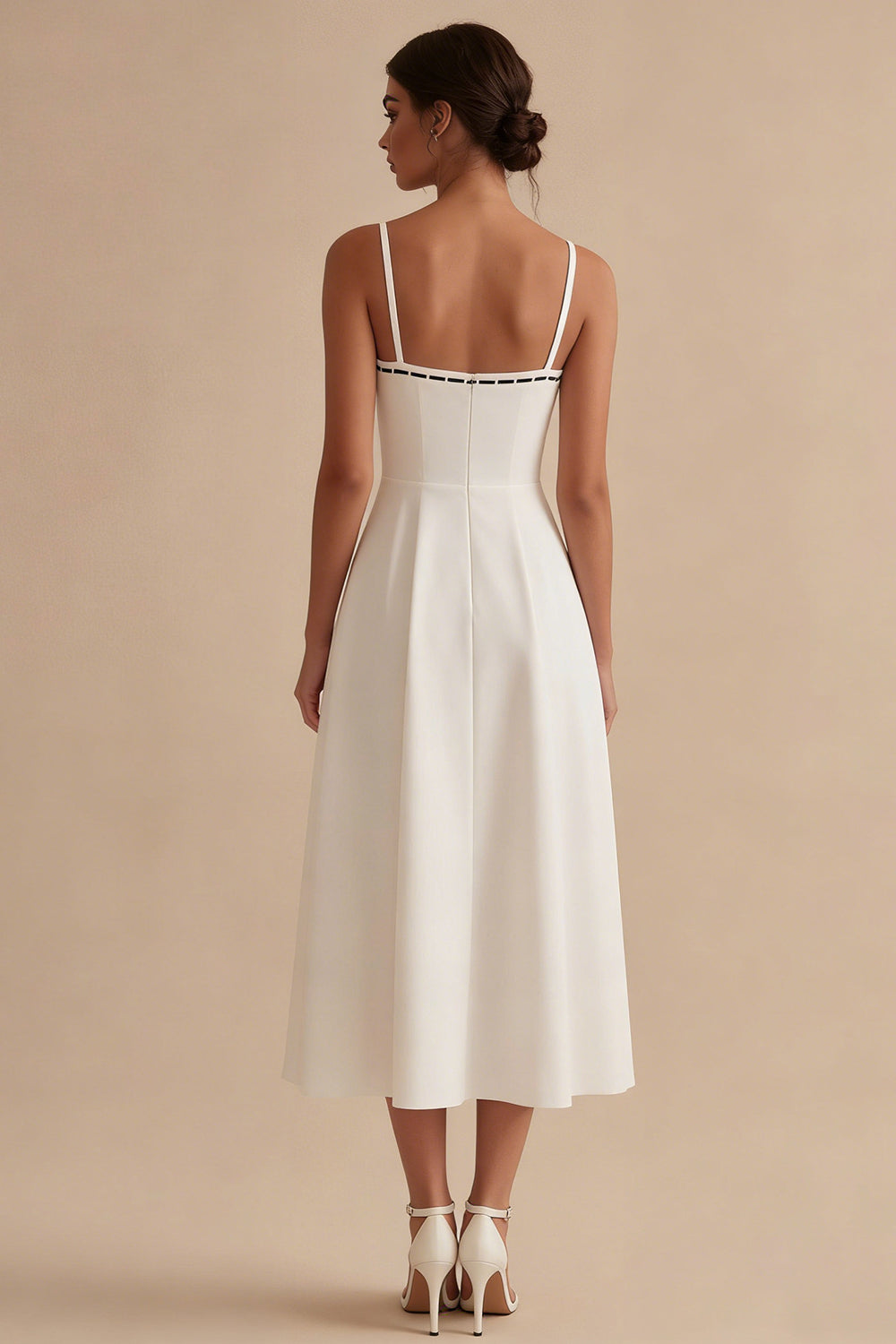 Thick Straps A Line White Midi Engagement Dress