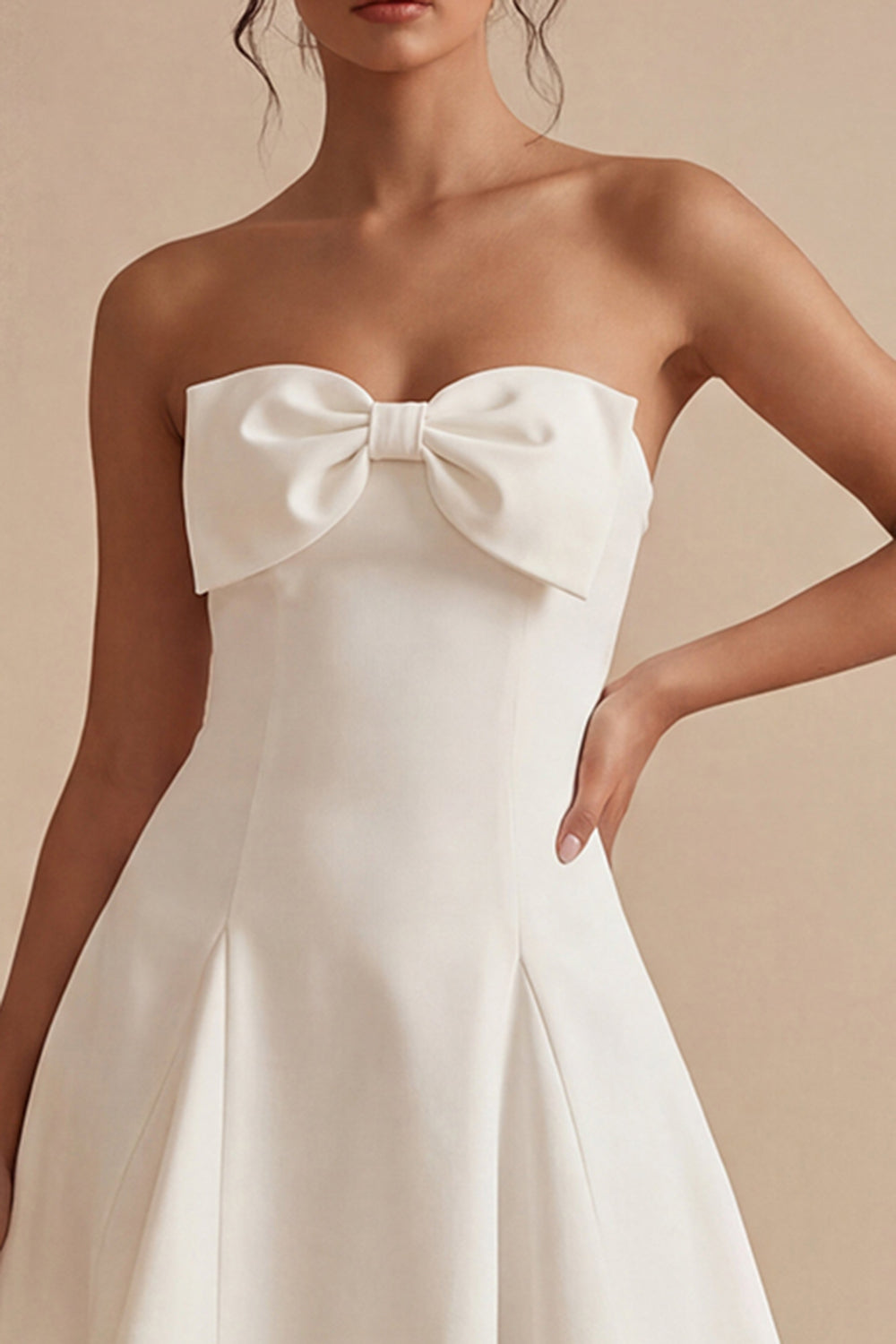 A Line Strapless Strapless Little White Dress with Bow