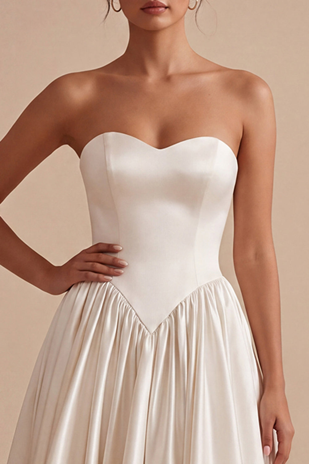Drop Waist A Line White Satin Midi Engagement Dress