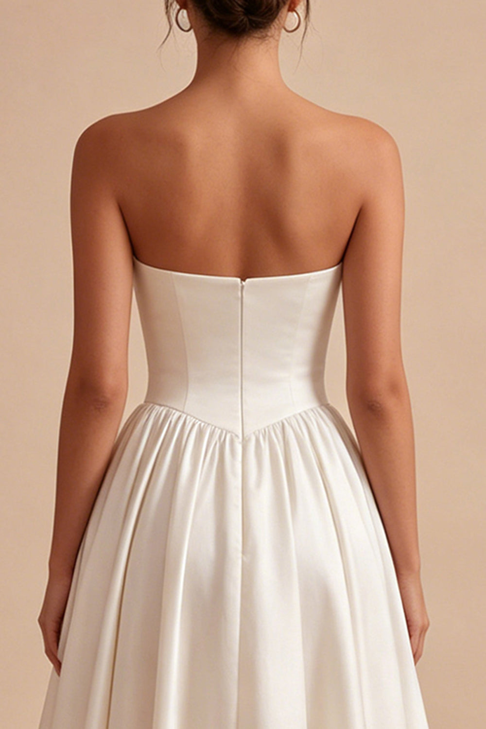Drop Waist A Line White Satin Midi Engagement Dress