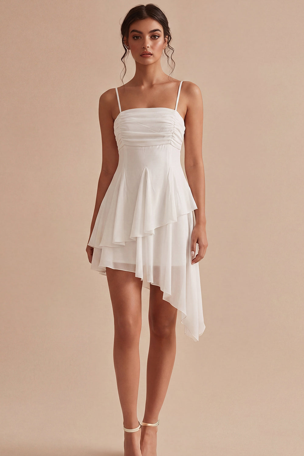 White A Line Spaghetti Straps High Low Bridal Shower Dress
